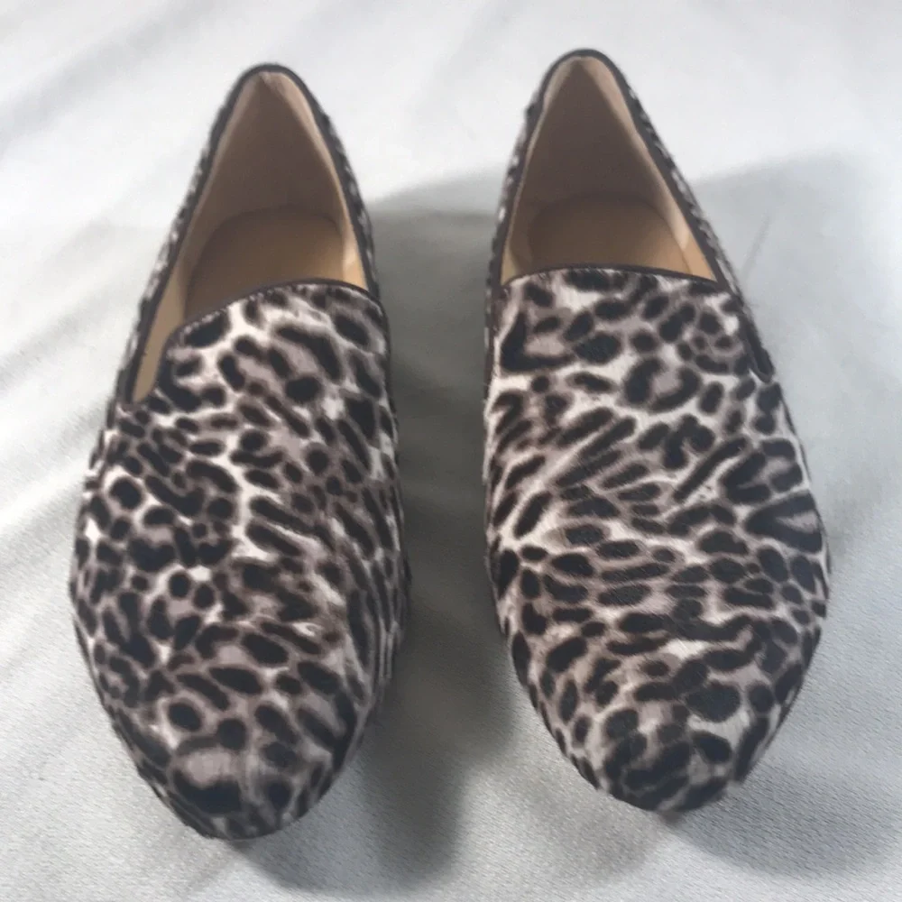 Veronica Beard Griffin Brown Leopard Print Calf Hair Women's Slip On Loafers